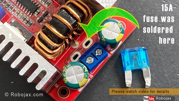 400W Step-up DC Converter: 15A fuse removed desoldered