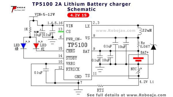 TP5100 Lithium Charger: Schematic 1S 4.2V