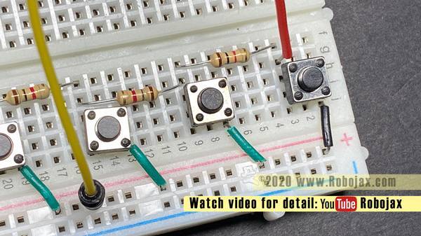 Multiple push button to on pin:Push buttons and resistors on breadboard 