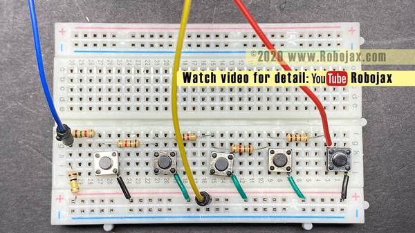 Multiple push button to on pin: 5 Push buttons with 10% Carbon film resistors  