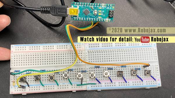 Multiple push button to on pin : Using Arduino NANO - 10 push buttons