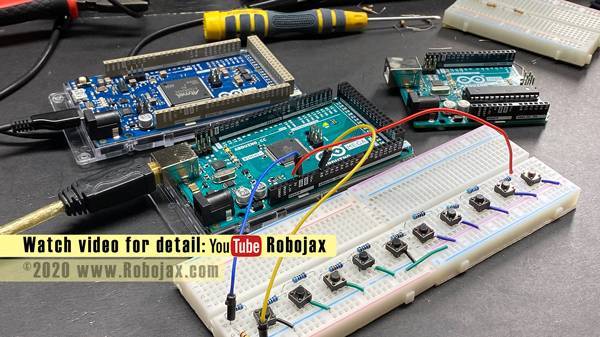 Multiple push button to on pin: Arduino MEGA, Due and Uno 